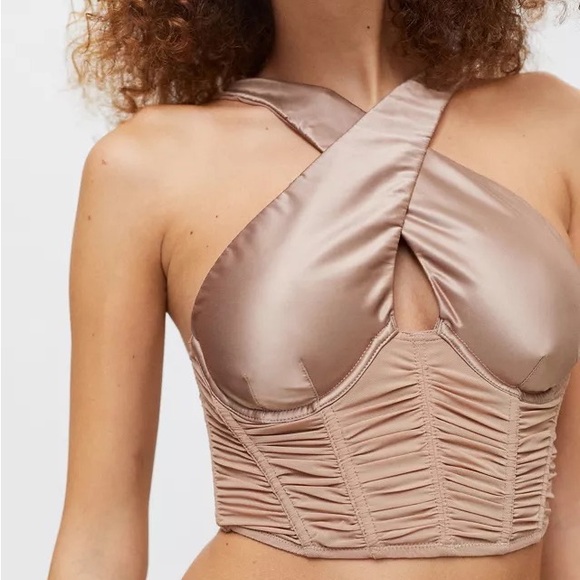 Urban Outfitters Out From Under Nebula Cross Front Corset Top bronze,size s. NWT - Picture 8 of 8